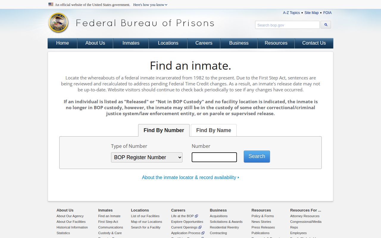 Federal Bureau of Prisons locator for Shelby County federal release searches