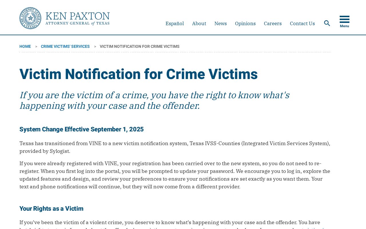 Texas notice replacing Shelby County VINELink release notifications with IVSS